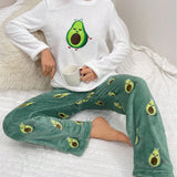 Juego De Pijama De Manga Larga Y Pantalon Largo De Franela Con Estampado De Aguacate