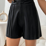 Essnce Shorts de mujer plisados de piel sintetica