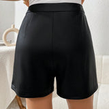 Essnce Shorts de mujer plisados de piel sintetica