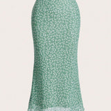 WYWH Falda con estampado floral ribete en forma de lechuga