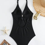 Slimming One Piece High Waist Swimsuit With Open Back, Perfect For Beach Vacation