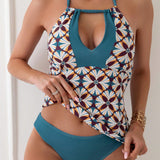 Swim Conjunto De Tankini De Mujer Con Patchwork