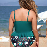 Swim Lushore Conjunto De Bikini Estilo Chaleco De Talla Grande, Con Impresion Aleatoria