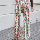 VCAY Pantalones De Pierna Ancha Con Estampado Floral