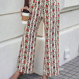 VCAY Pantalones De Pierna Ancha Con Estampado Floral