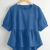 Clasi Blusa Peplum De Altura Alta Y Baja Solida Para as Grandes