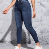 PETITE Jeans Ajustados De Talle Alto En Azul Oscuro Para Mujer