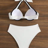 Swim Conjunto de bikini con bloque de color, con tirantes y ribete de contraste