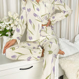 Conjunto De Pijama Con Estampado Floral Y Mangas Acampanadas