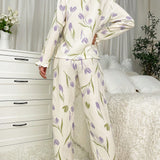 Conjunto De Pijama Con Estampado Floral Y Mangas Acampanadas