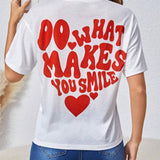 Camiseta De Mujer Con Estampado De Corazon Y Eslogan