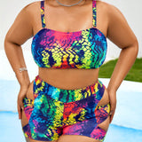 Swim SXY Conjunto De Traje De Bano Tie Dye Talla Grande Con Huecos