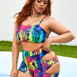 Swim SXY Conjunto De Traje De Bano Tie Dye Talla Grande Con Huecos