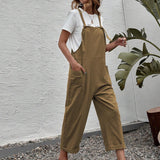 VCAY Solid Color Patchwork Pocket Overalls