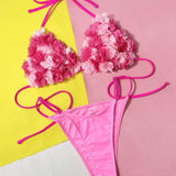 Conjunto De Bikini De Traje De Bano De Aplicacion Floral Para San Valentin