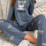 Conjunto De Pijama De Manga Larga Con Estampado De Koala Y Pantalon