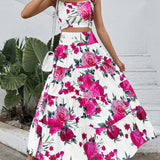 VCAY Conjunto De Top Y Falda De Mujer Con Impresion Floral En Cami