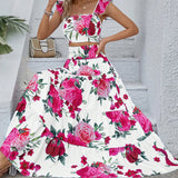 VCAY Conjunto De Top Y Falda De Mujer Con Impresion Floral En Cami