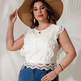 Blusa De Verano Sin Mangas De a Grande Con Parche De Encaje