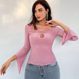 Prive Camiseta Rosa Con Dee Recortado Y Mangas Acampanadas