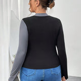 Essnce Plus Size Women's Contrasting Irregular Hem T-shirt