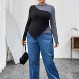 Essnce Plus Size Women's Contrasting Irregular Hem T-shirt