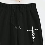 Slayr Pantalones deportivos con capucha con estampado de dibujo con bolsillo de canguro con cordon
