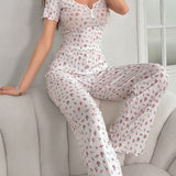 Conjunto De Pijama Para Mujer Con Estampado Floral Pequeno