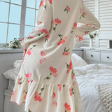 Vestido De Dormir Decorado Con Dobladillo Con Volantes Y Estampado Floral Para Mujer