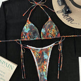 Swim Vcay Bikini De Bano Para Mujer Con Escote Halter, Estampado Completo Con Lazo Para Ajuste. (impresion Aleatoria)