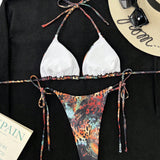 Swim Vcay Bikini De Bano Para Mujer Con Escote Halter, Estampado Completo Con Lazo Para Ajuste. (impresion Aleatoria)