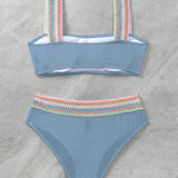 Swim Banador bikini ribete en contraste de talle alto