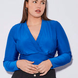 BIZwear Camiseta De Mujer De Gran Tamano Con Cuello En V De Color Solido Y Ajustada