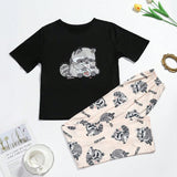 Women's Raccoon Print Short Sleeve T-Shirt And Pants Pajama Set