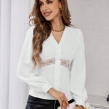 Camisa Con Cuello En V De Color Liso Para Mujer