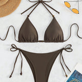 Swim Vcay Conjunto de bikini para bano con sujetador halter en forma de triangulo y Bottom de nadar ajustable con cordones para playa veraniega