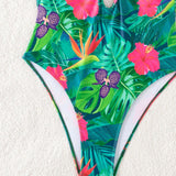 Swim Traje De Bano De Una Pieza Ahuecado Con Estampado Tropical