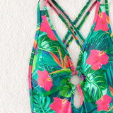 Swim Traje De Bano De Una Pieza Ahuecado Con Estampado Tropical