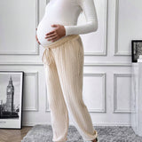 Pantalones De Maternidad Con Cintura Ajustable De Color Liso