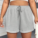 Pantalones Cortos Deportivos Con Dobladillo Enrollado Y Cordon Para Mujer De Talla Grande