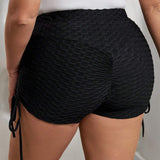 Essnce Pantalones Cortos De Talla Grande Para Mujer Con Cordon De Color Solido Y Textura