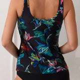 Swim Lushore Conjunto tankini impreso con detalles de paneles de malla holografica