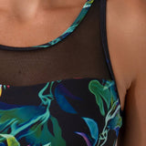 Swim Lushore Conjunto tankini impreso con detalles de paneles de malla holografica