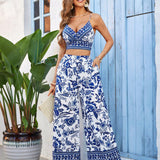 VCAY Conjunto De Camiseta Con Estampado De Flores Y Pantalones Anchos Con Pierna