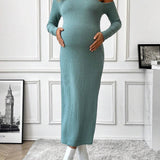 Vestido De Punto Con Rayas Y Hombro Irregular Para Mujeres Embarazadas