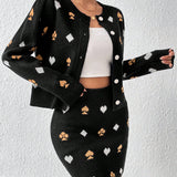 Frenchy Traje De Falda Y Blazer Con Botones Y Estampado Geometrico Para Mujer