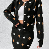 Frenchy Traje De Falda Y Blazer Con Botones Y Estampado Geometrico Para Mujer