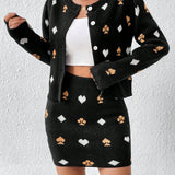 Frenchy Traje De Falda Y Blazer Con Botones Y Estampado Geometrico Para Mujer