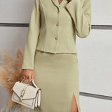 Frenchy Conjunto De Chaqueta Y Falda Con Cuello Chal Para Mujeres Y Dobladillo Con Apertura