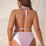 Swim Curve Conjunto De Traje De Bano Con Lazo Y Cuello Halter De Talla Grande